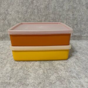 Two Vintage Tupperware Square Away Sandwich Containers With Lids #670 Harvest